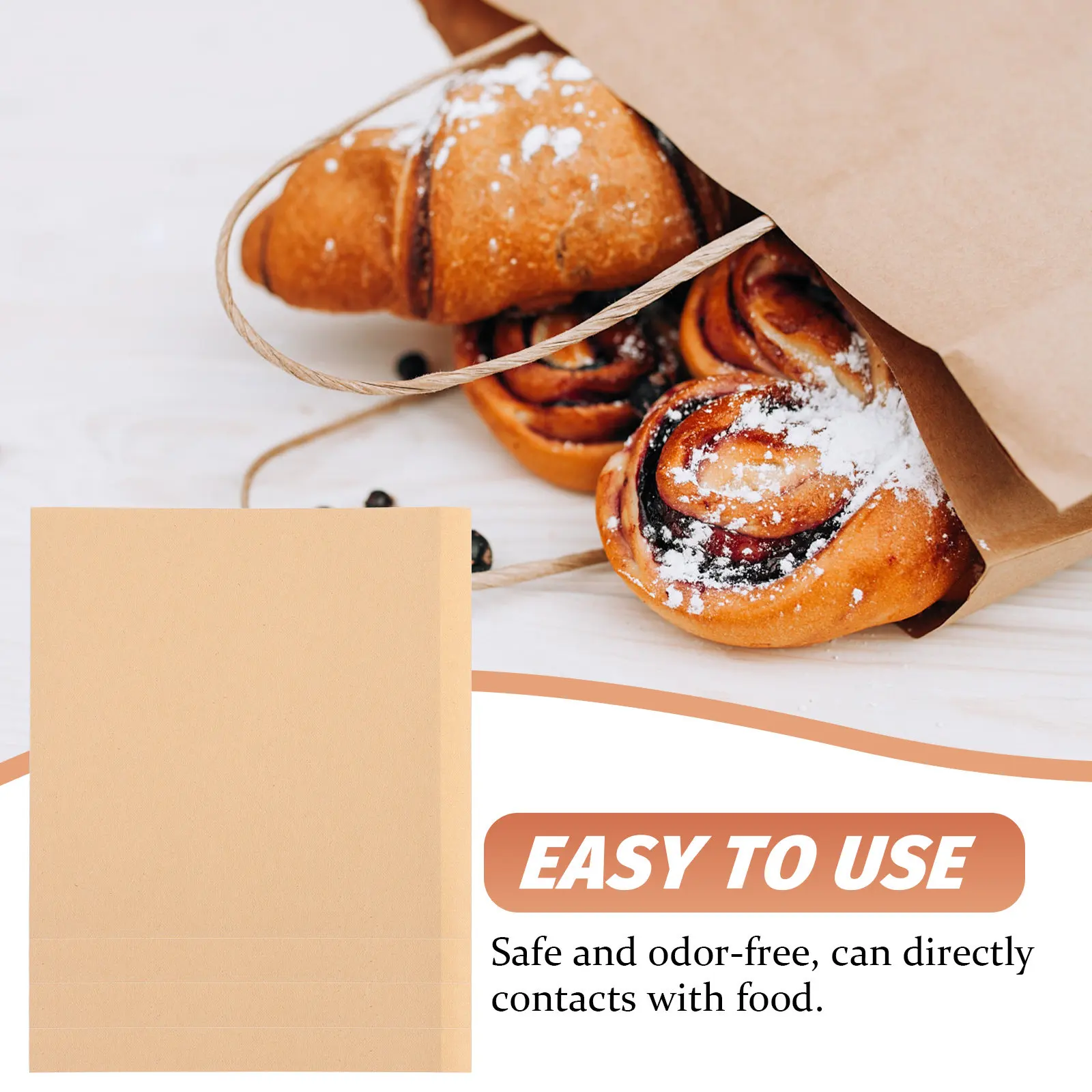 200Pcs High Quality Oil Proof Kraft Paper Food Bags Safe for Direct Food Contact Portable Snack Container for Cookies Shredded