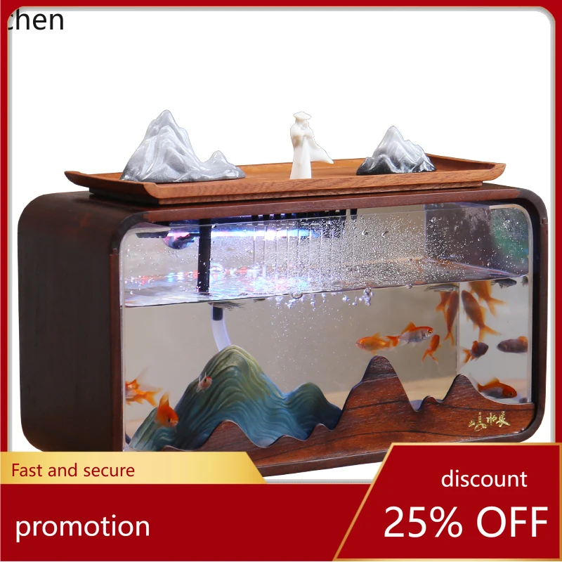 

ZML desktop fish tank flowing water ornament living room modern circulating water fish farming office making money rockery