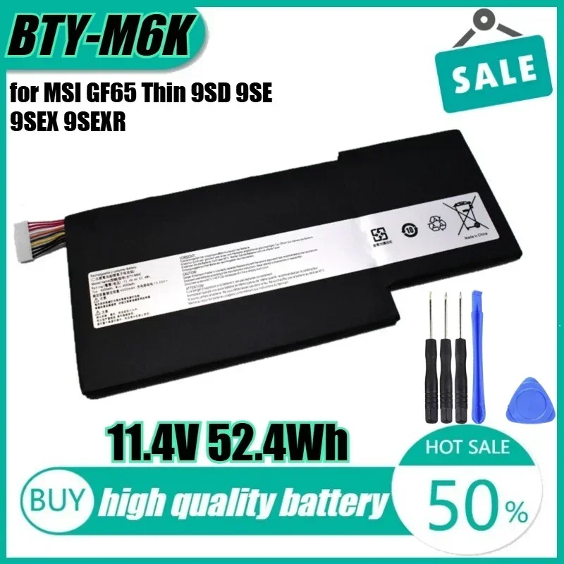 

11.4V 52.4Wh BTY-M6K Laptop Battery for MSI GF65 Thin 9SD 9SE 9SEX 9SEXR 10SE10SDR GS73VR