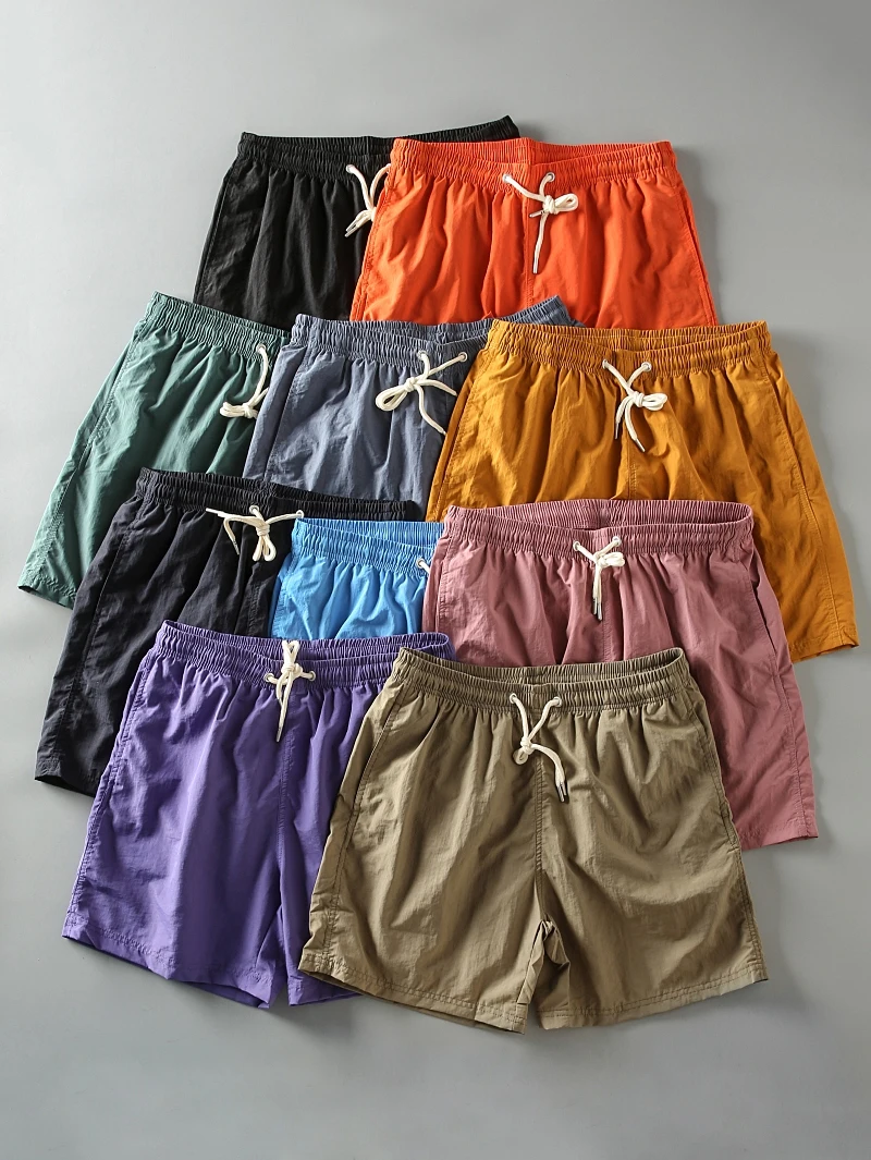 

Легкие быстросохнущие дышащие мужские шорты-брюки пляжные, однотонные, с эластичным поясом, летние, повседневные, свободного кроя, со средней посадкой