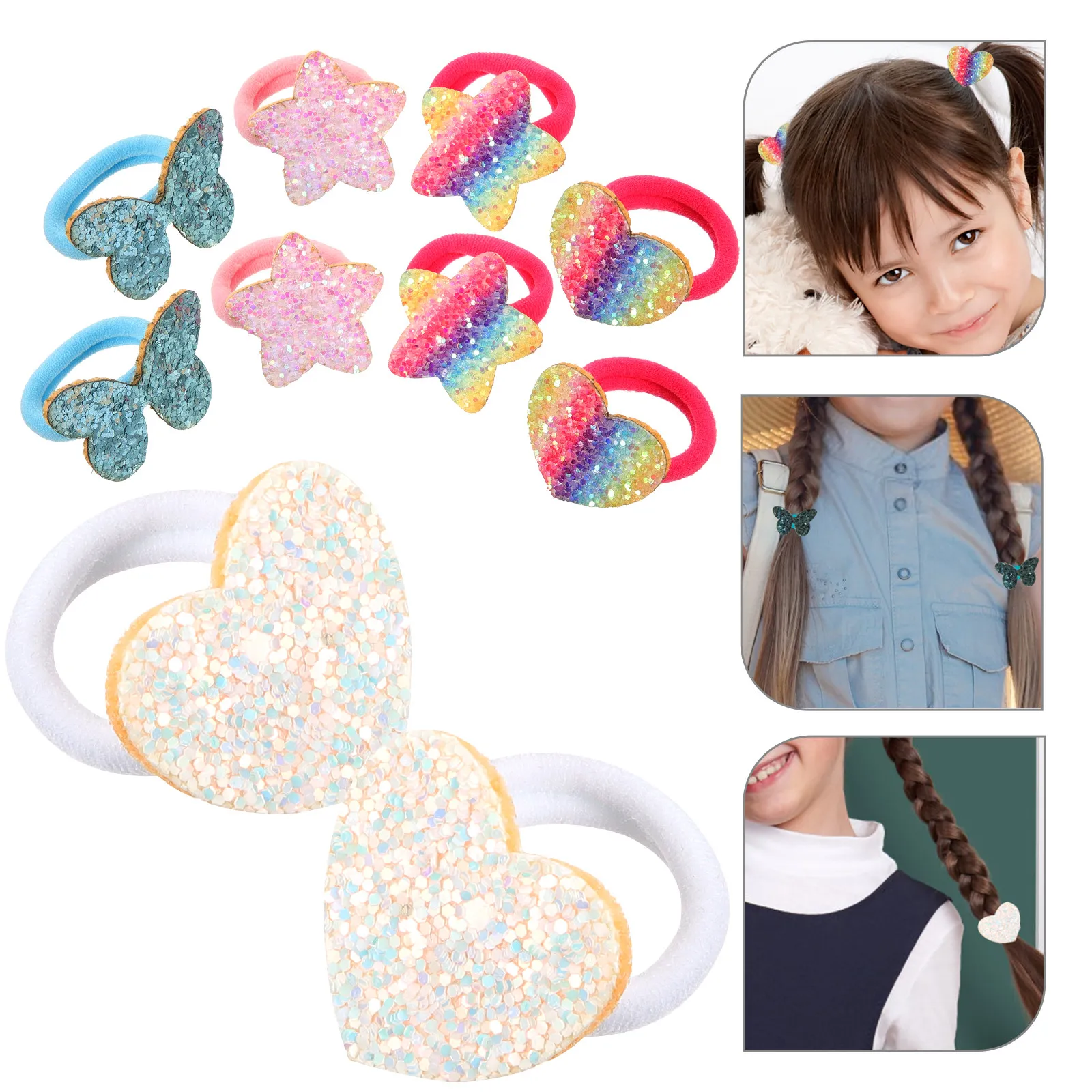 

5Pairs Glitter Sequin Hair Ties for Girls Kids Toddlers High Elastic Ponytail Holders Sparkle Comfortable Easy on Off Party