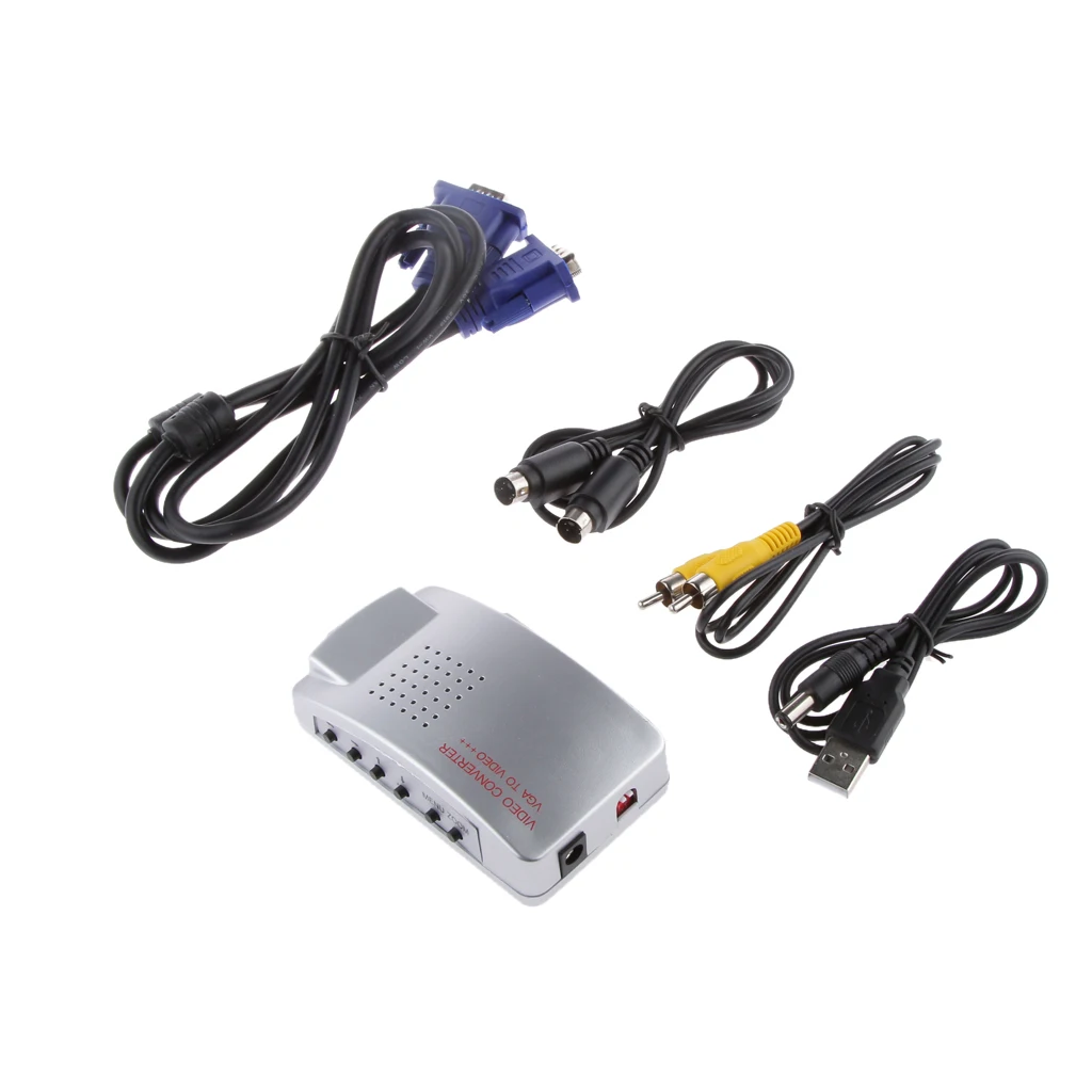 Компьютерный адаптер VGA в TV AV композитного преобразователя S-Video Box ПК Ноутбук Mac