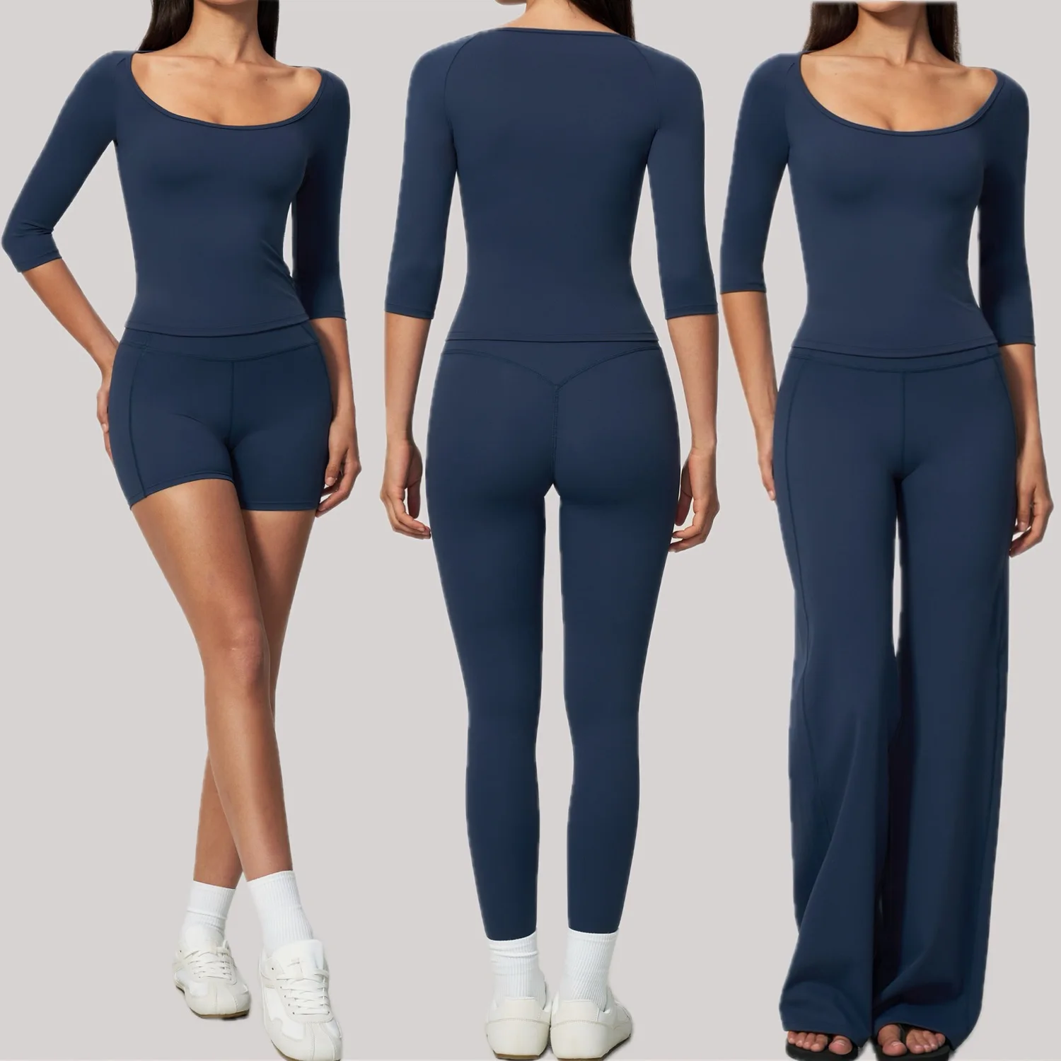 Yoga Set 2PCS Women Sportswear Gym Fitness Set Women Outside Running Workout Long Sleeve High Waist Leggings Sports Shorts Suits