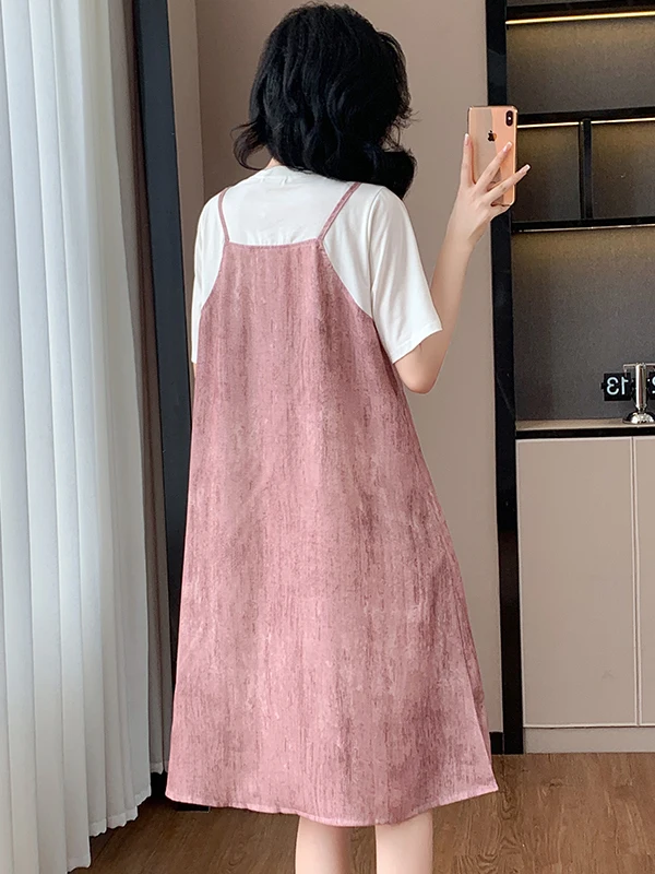 Été 2025 grande taille femmes t-shirt ample Dr coréen Sle Patchwork Svel a-ligne Midi Dr décontracté confortable Dr