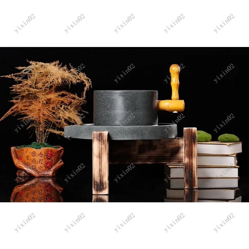 

Миниатюрная ретро-мельница для дома из натурального голубого камня, ручная, в старинном стиле, с желтым каменным диском для традиционного помола