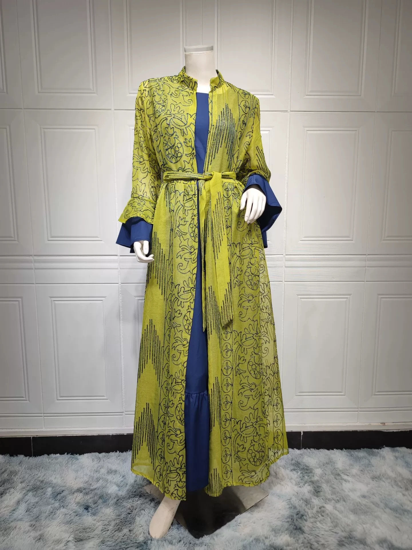 Middle Eastern Muslim evening dress for women with lotus leaf sleeves new two-piece dress robe-GZXX633