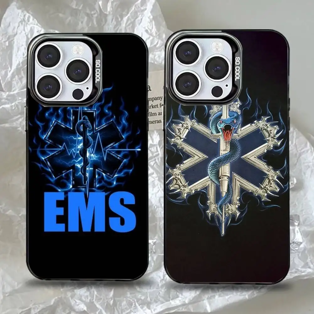 

EMT EMS Medical Rescue Phone Case For iPhone 16,15,14,13,12,11,Pro,Max,Plus,Mini,XS,SE Anti Fall Black Matte Hard Bumper