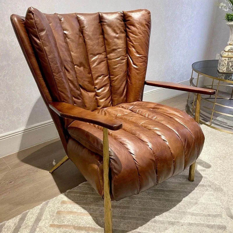 

Medieval Leisure Chair Tea Room Master Chair Wrought Iron Full Leather Single Sofa Chair