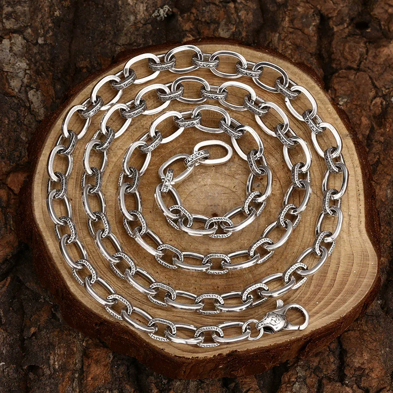 S925 pure silver necklace with precision ring buckle necklace Retro unisex trendy personalized jewelry view 5