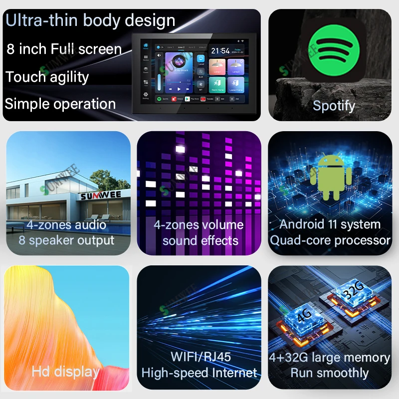 Smart WIFI Touchscreen Achtergrondmuziekcontroller 4 + 32G Bluetooth Android 11 Audio Muurversterkers geluidssysteem bedieningspaneel
