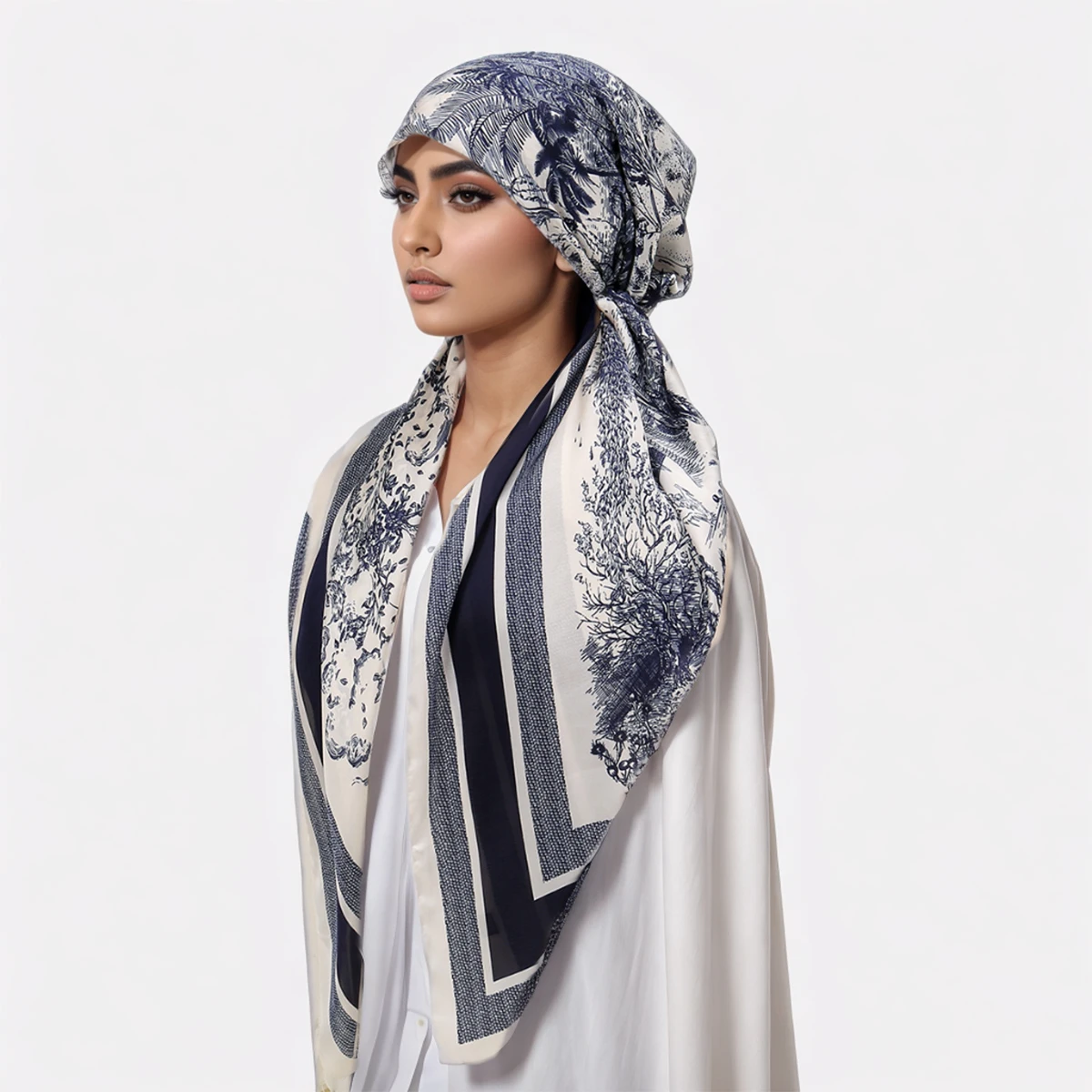 Elastic Printed Headband Cap Instant Scarf Woman Muslim Hijab Solid Satin Silk Hat Lady Fashion Instant Scarf Islamic Turban