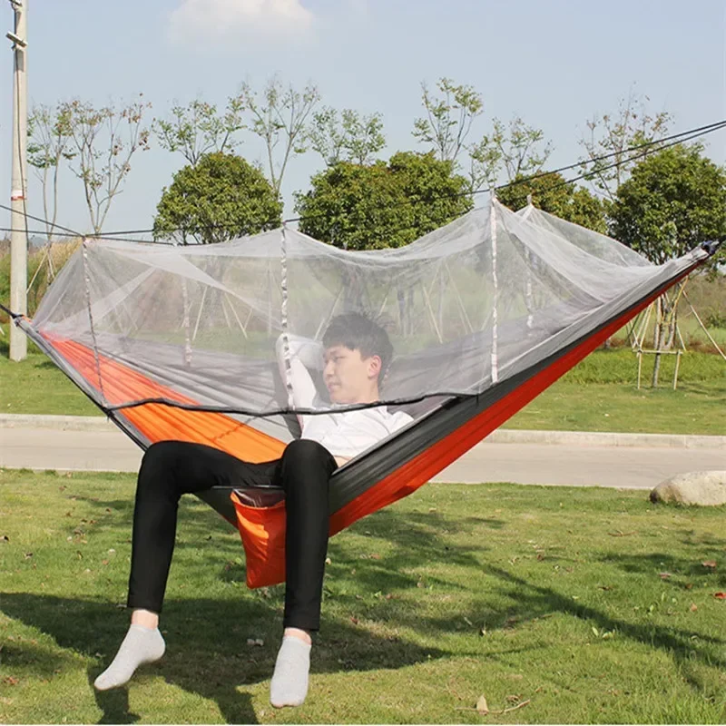 Anti-tip-over Color Matching Hammocks with Mosquito Net Outdoor Recreation Swing Camping Equipment Portable Travel Supplies