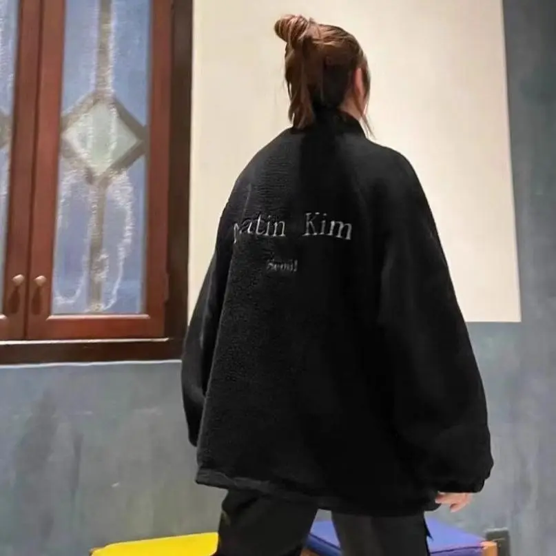 MATIN KIM Women Thick Sherpa Fleece Zip‑Up Jacket, Warm Polar Fleece Korean Niche Winter Outerwear