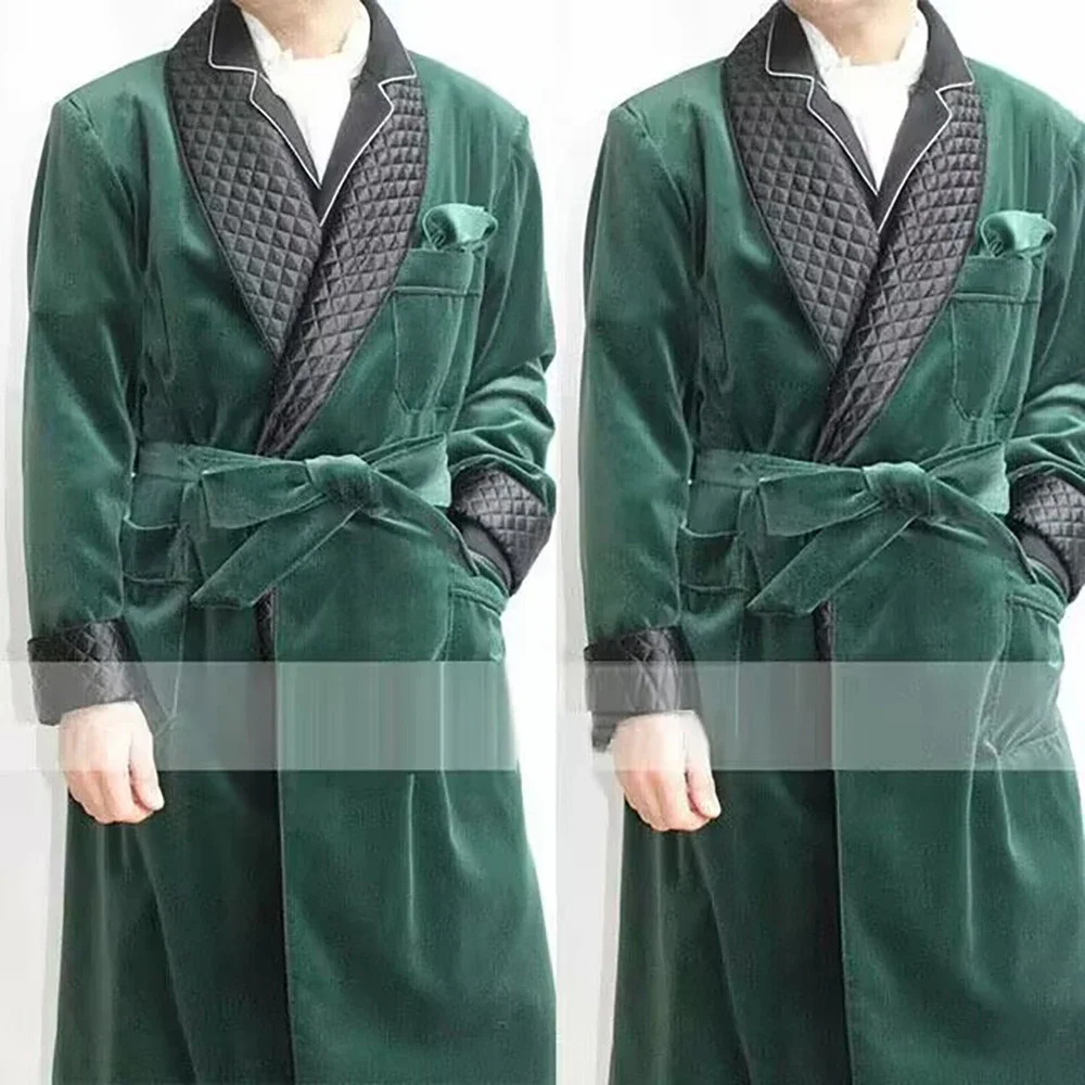 Long Velvet Smoking Jacket Shawl Lapel Wedding Groom Coat Terno Men Suit Blazer with Belt 1 Pc 2024