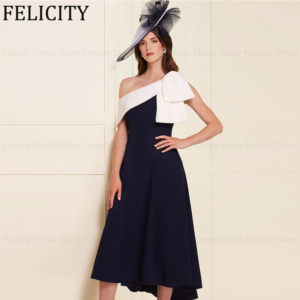 

FELICITY Pearls Gorgeous Mother of the Bride Dress 2024 A-Line One Shoulder Formal Wedding Guest Dresses Tea-Length Evening Gown