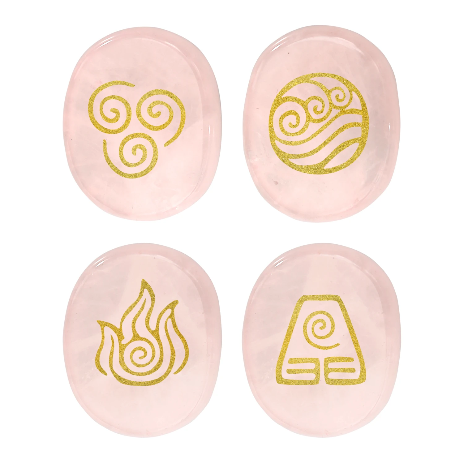 VGDS Hot 4Pcs/Sets Natural Crystal Quartz Gem Oval Universe Air Water Fire Earth Four Elements Symbol Energy Reiki Healing Stone
