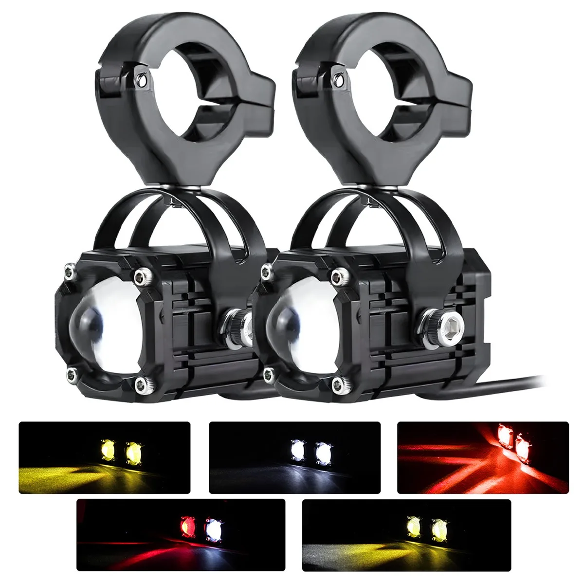 

12V LED Spot Light for Motorcycle Strobe Dual Lens 3000K 6000K with Red Blue Demon Eye