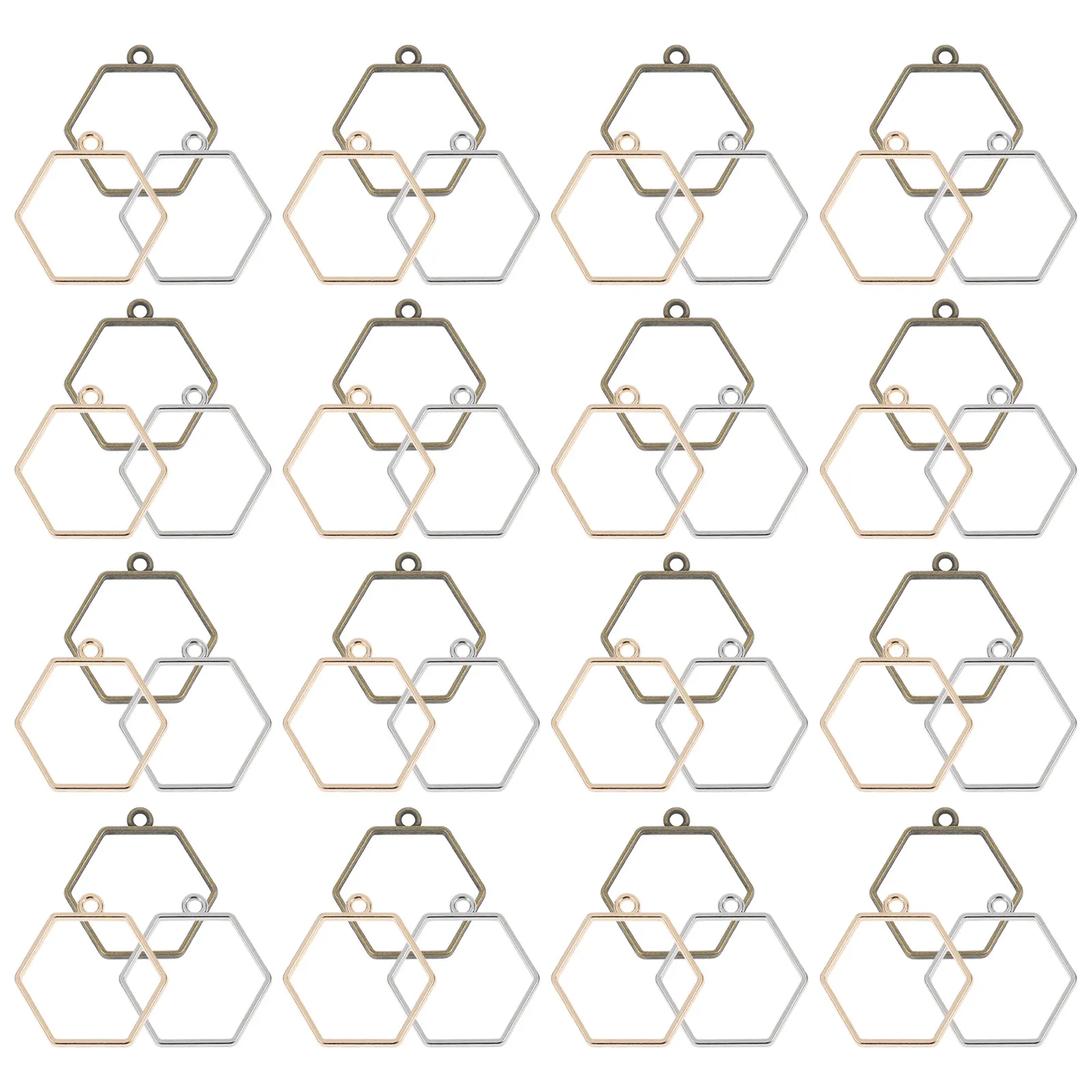 

60Pcs Open Hexagonal Alloy Bezel Pendants Jewelry Making Charms Ideal for Resin Bracelets Necklaces DIY Craft Accessories