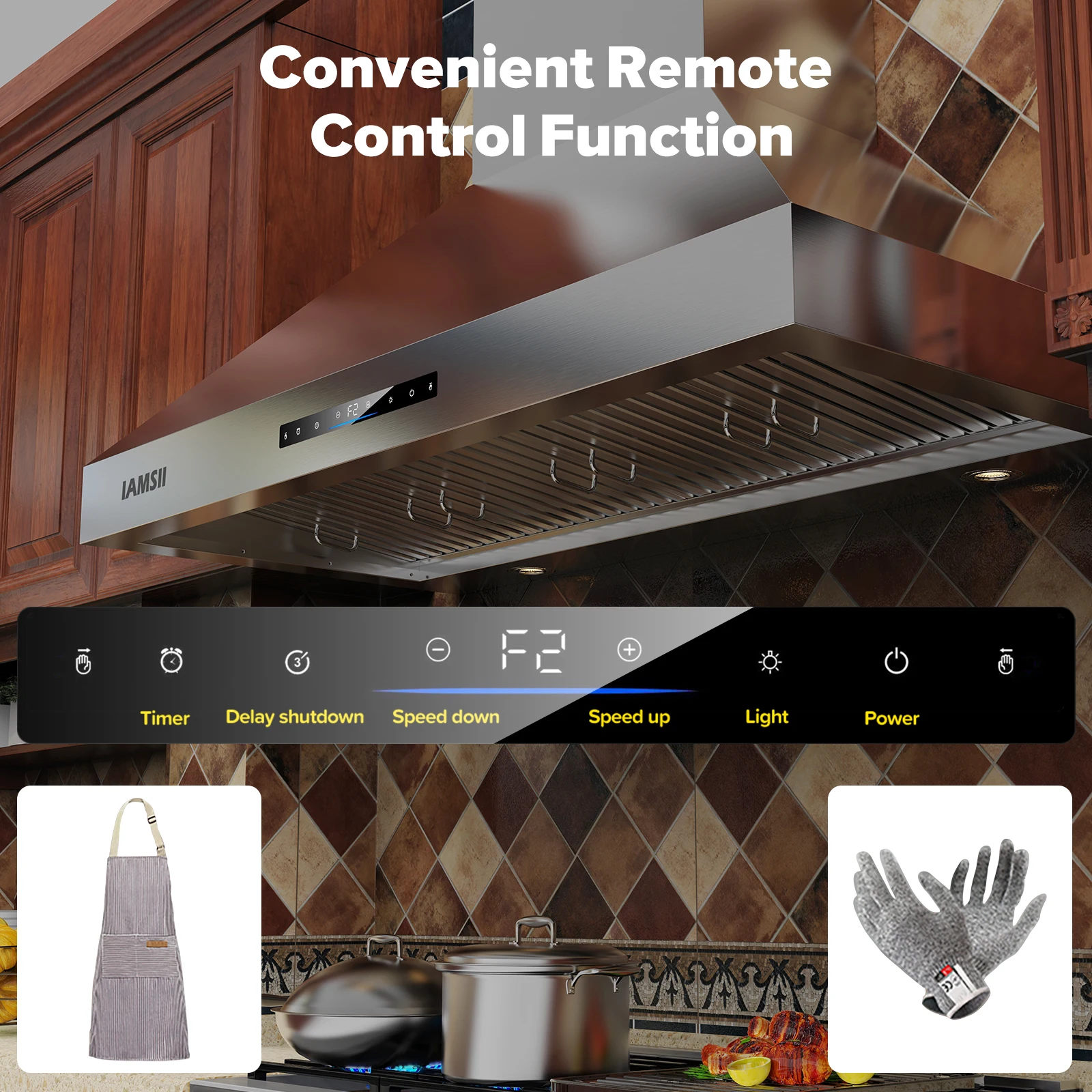شفاط المطبخ المثبت على الحائط 48 بوصة، شفاط فتحة تهوية المطبخ 1200 CFM، مرشحات من الفولاذ المقاوم للصدأ، 4 لوحة تحكم في الإيماءات واللمس #4