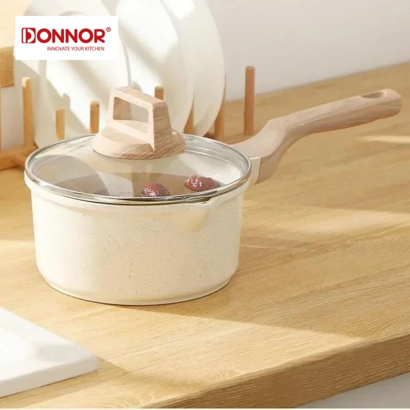 

DONNOR Non Stick Pan Milk Pot with Clear Lid Ceramic Glaze Cookware Baby Food Pot for Induction Gas Stove Frying Boiling Pan