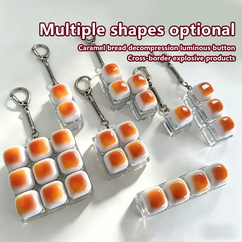 Caramel Bread Design Fidget Keychain Finger Clicker Relief Stress Finger Clicker Squeeze Toy Finger Keyboard Cap Relaxing New