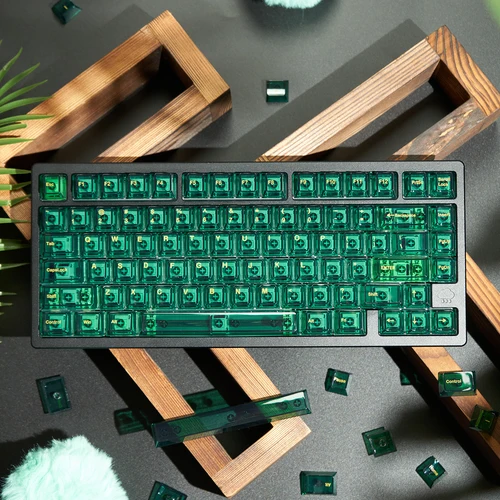 Imagen 2 del producto Teclas transparentes de color verde esmeralda, perfil de cereza, almohadilla UV, tapa de teclado personalizada para PC, accesorios para teclado mecánico