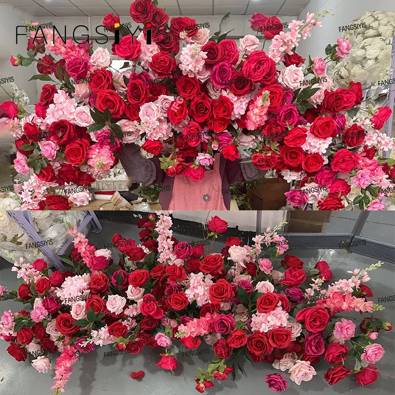 NEW Hot Pink Serie Rose Flower Row Table Runner Wedding Banquet Floral Arrangement Centerpiece large flower Ball Party deco Prop