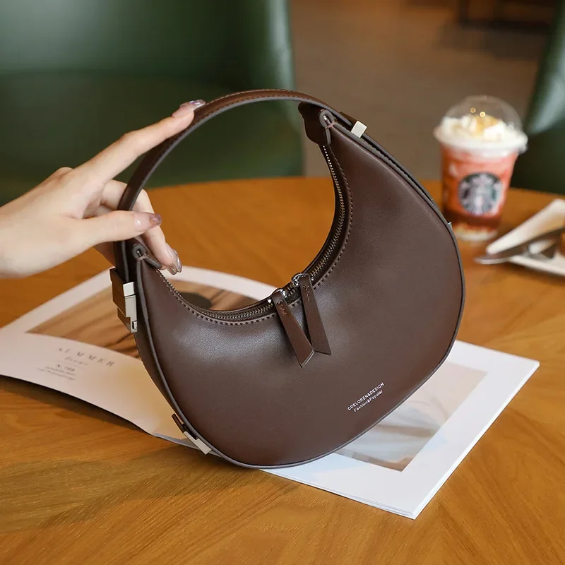 

Korean Style Niche Cowhide Crescent Bag Underarm Shoulder Bag Half-moon Bag Single Handbag Genuine Leather For Women Girl