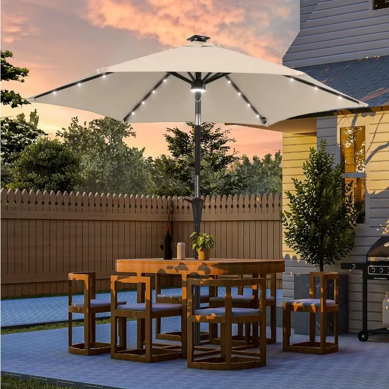 

18 LED Solar Patio Umbrella Outdoor 7.5ft Market Table Steel Umbrella with Tilt and Crank, Waterproof Sunshade Canopy