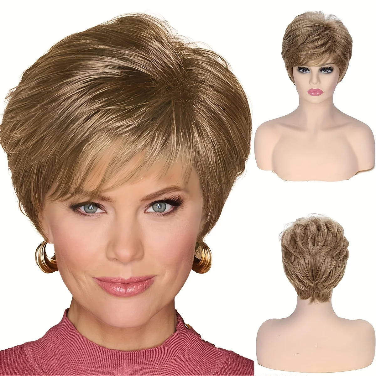 

Короткие парики пикси для женщин среднего и пожилого возраста Короткий парик с многослойной стрижкой Синтетические вьющиеся парики для косплея для вечеринок для женщин