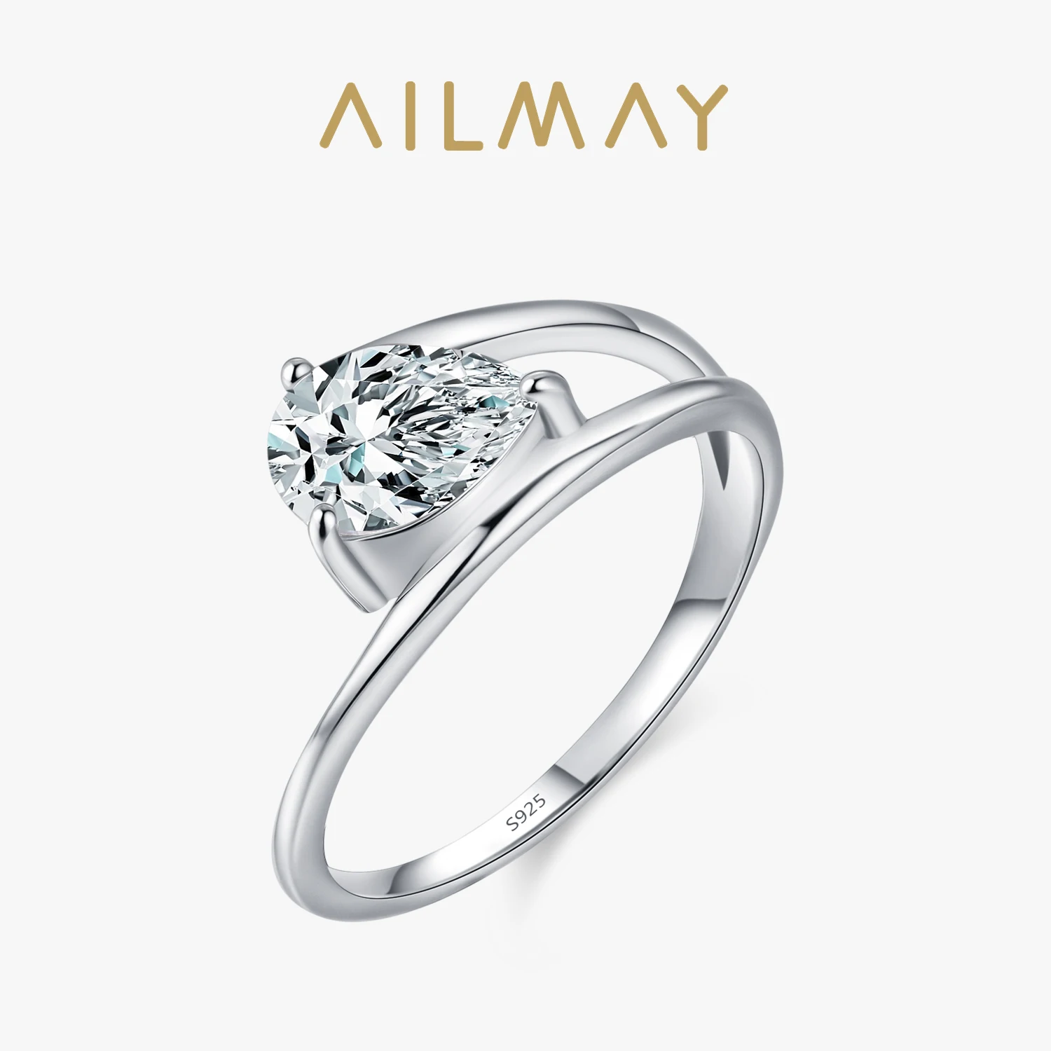 

Ailmay стерлингового серебра 925 пробы, простые кольца неправильной формы, модные кольца на палец с каплями воды CZ для женщин, изящные ювелирные изделия