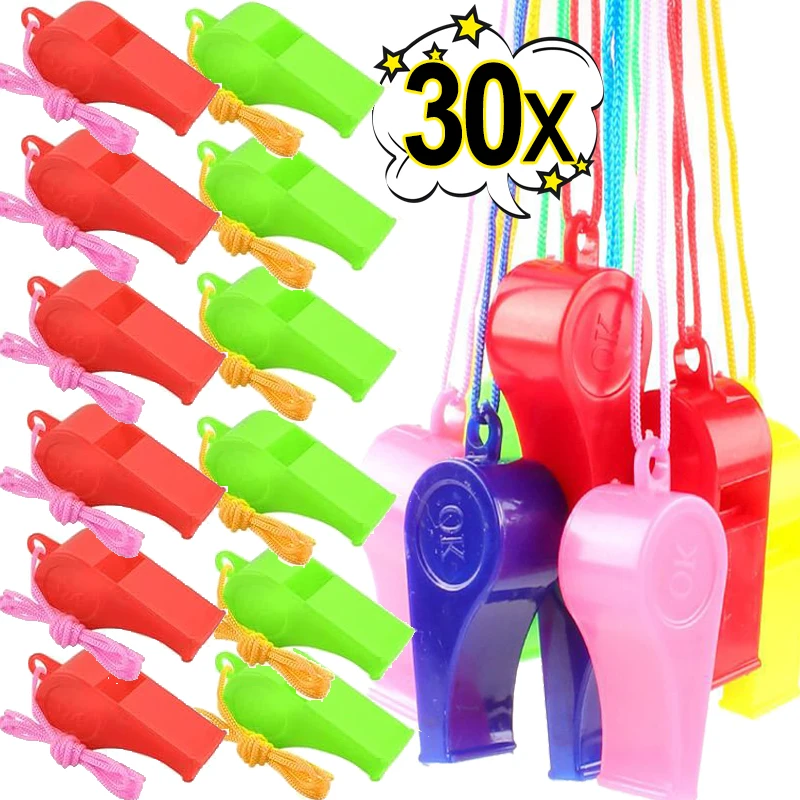 Mini Plastic Whistle with Rope Children Kids Sports Football Cheerleading Fans Cheer Whistles Birthday Party Gifts Kids Favors