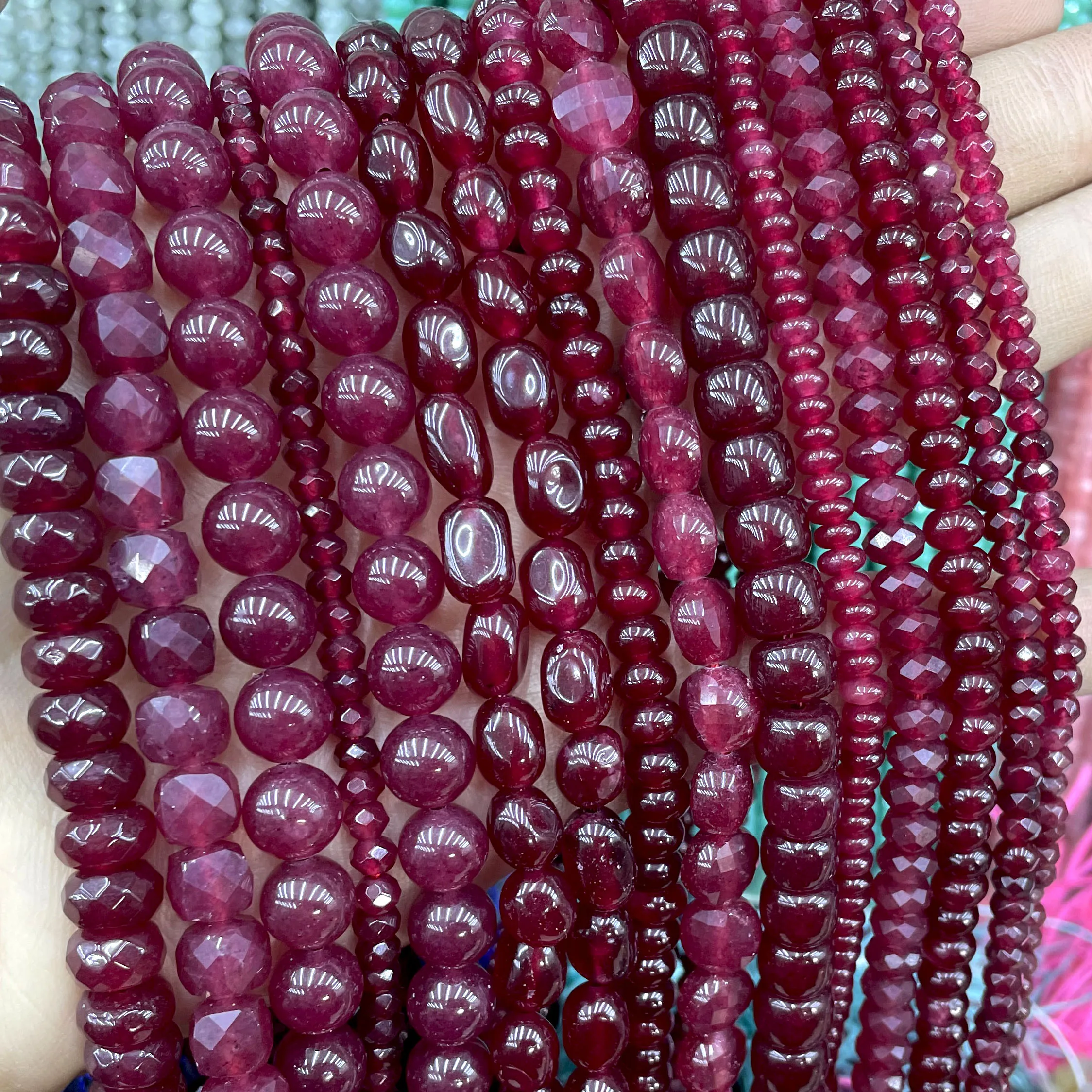 Natural Stone Chalcedony Ruby Red Emerald Chalcedony Oval Faceted Square Spacer Beads For Jewelry Making Diy Bracelet Necklace
