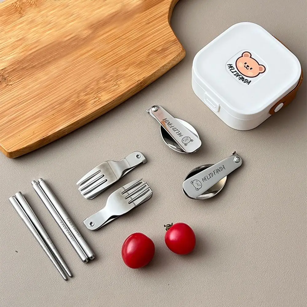 3/4Pcs Reusable Foldable Dinnerware Set Detachable Chopstick Foldable Spoon Fork Portable Folding Tableware Rust-proof