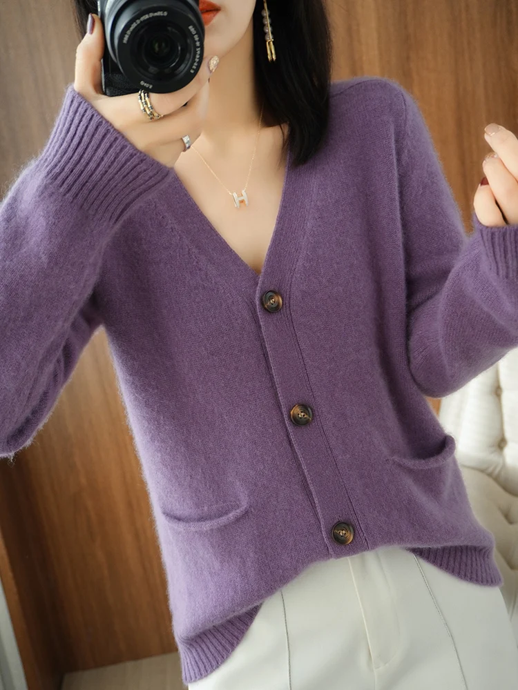 2024 new autumn and winter, women's, Korean style wool cardigan, casual, with pockets, popular, cardigan knitted sweater