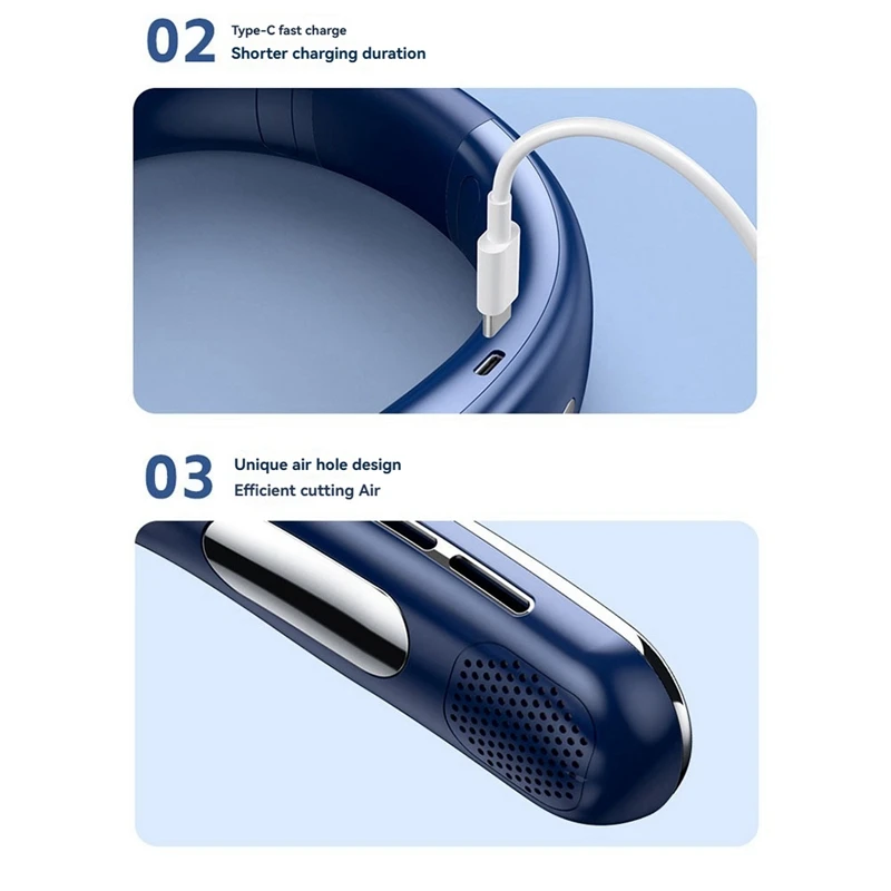 Ventilatore da collo USB portatile silenzioso di vendita calda 2400Mah Ventilatore da collo di raffreddamento senza lama Display digitale a LED Ventilatori elettrici a vento di 5a marcia