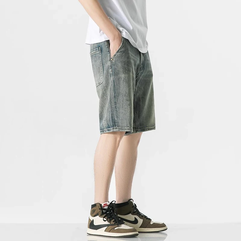 Trend Men Summer Plus Size Loose Casual Denim Shorts American Retro Daily Versatile Jeans Male Lightweight Straight Short Pants