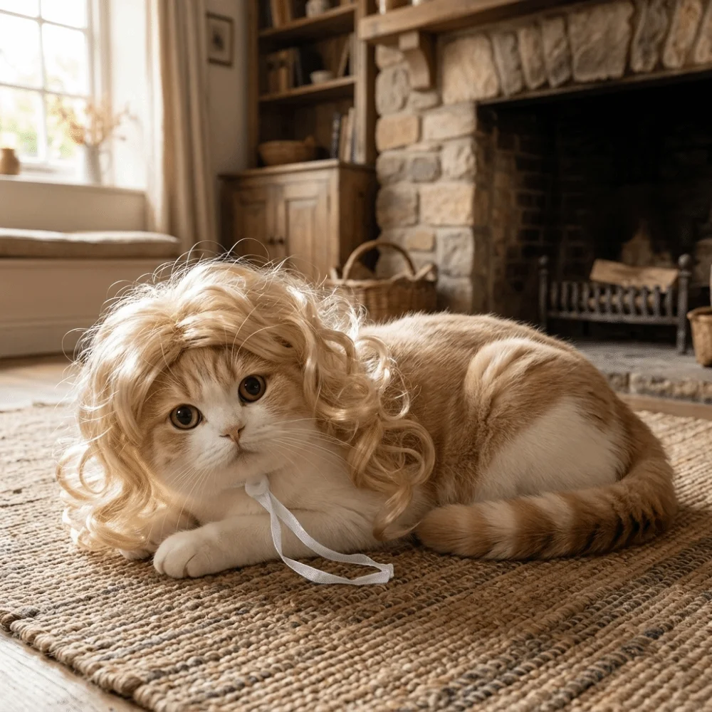 Spoof Wig Eye-catching Cat Big Wave Wig Novelty Adjustable Funny Pet Wig Cat Headdress Pet Shows