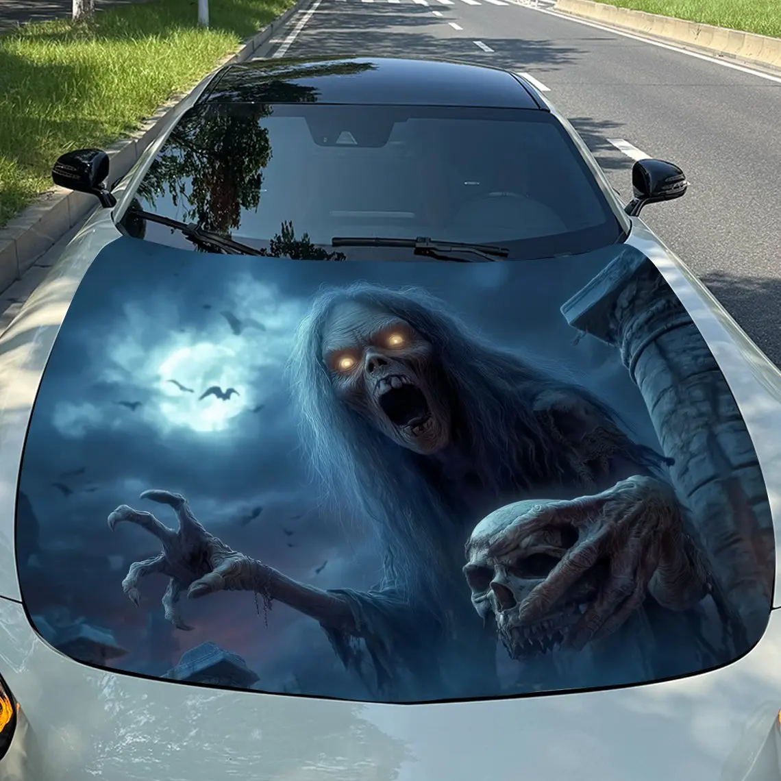 

Gothic Halloween Night Moon Mystery Skull Car Hood Stickers, Colorful Vinyl Decorative Stickers, High Quality Adhesive, Fashiona