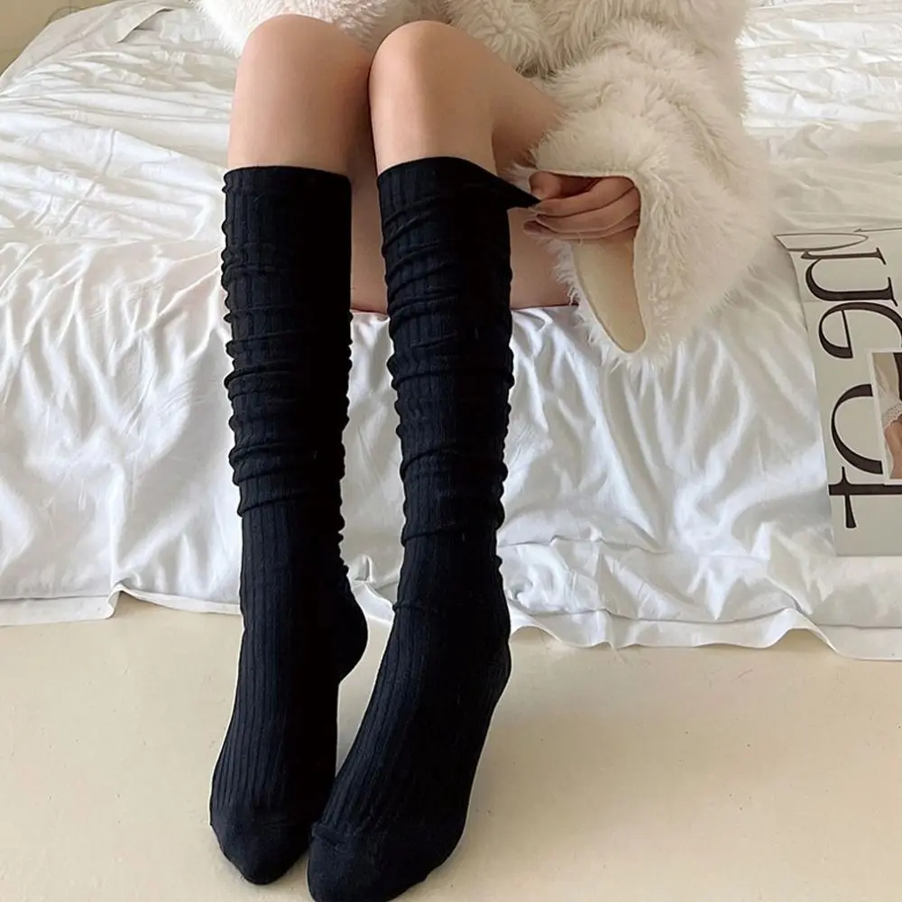 Fashion Pure Cotton Knee-high Socks Solid Color Keep Warm Calf Socks Foot Warmers Fall Winter image 2