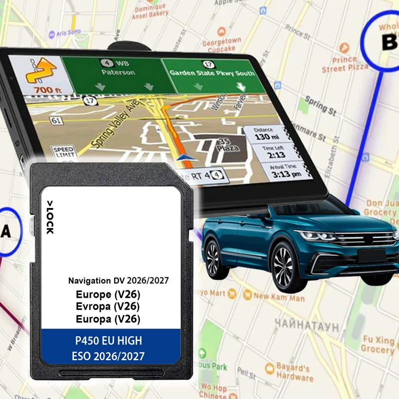 

64GB Discover Pro Media Europe Map 2026-2027 Sat Nav Navigation SD Card for VW e-Golf Passat Touran Tiguan Car DV V26