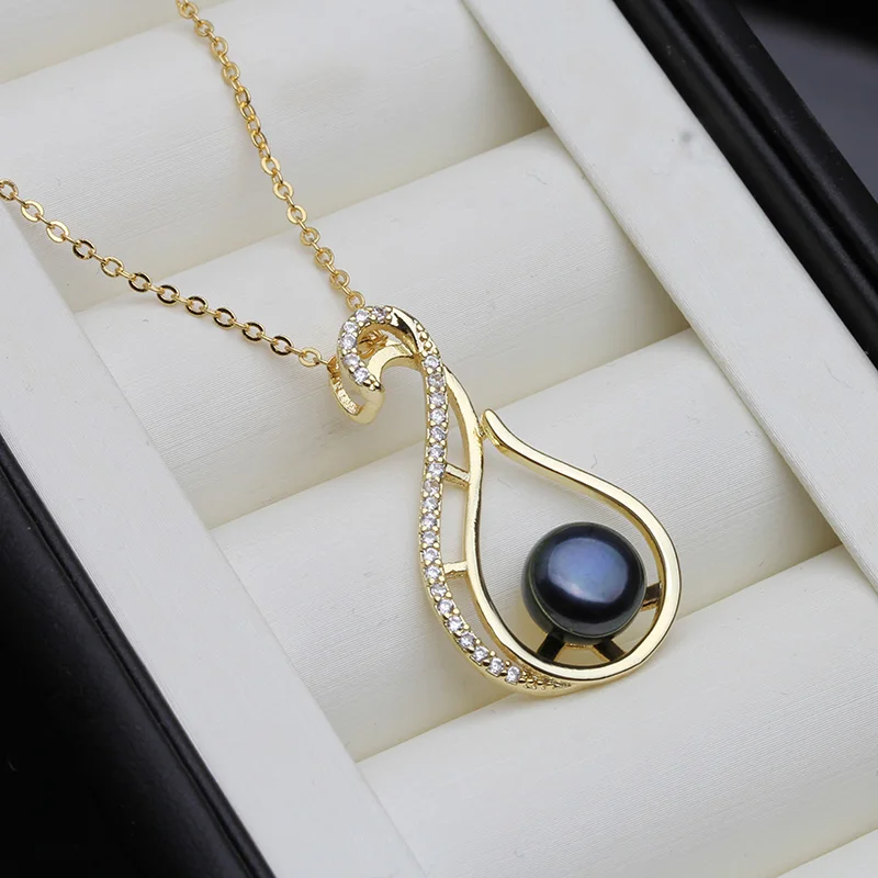 925 Sterling Silver Necklace Pendant Necklace,Gold Plated Natural Freshwater Pearl Pendant Chain Necklace Women