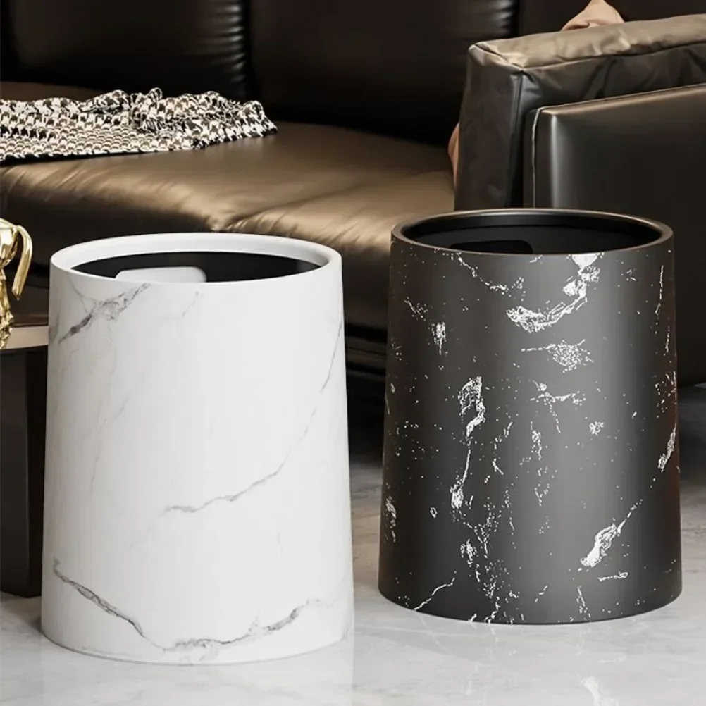 Nordic Marble Texture Trash Can Rolling Cover Type Bedroom Toilet Trash Bin Odor Proof Wastebasket Bathroom Accessories