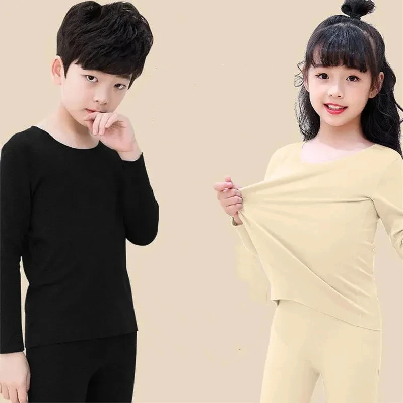 New Children\'s Thermal Underwear Suit Boys Girls Solid Color Home Clothes Children Soft Skin-friendly Warm Clothing Baby Pajamas