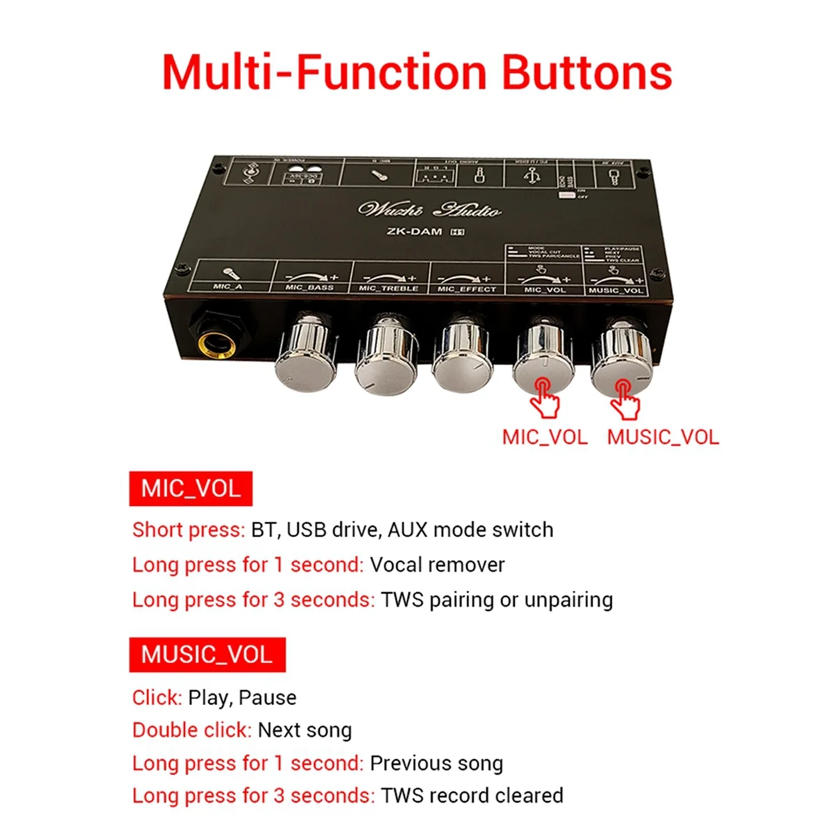 Dam บอร์ดเสียงสะท้อนคาราโอเกะ H1, เอฟเฟกต์ด้านหน้าไมโครโฟนร้องเพลงพร้อมบอร์ดถอดรหัส USB แบบบลูทูธ