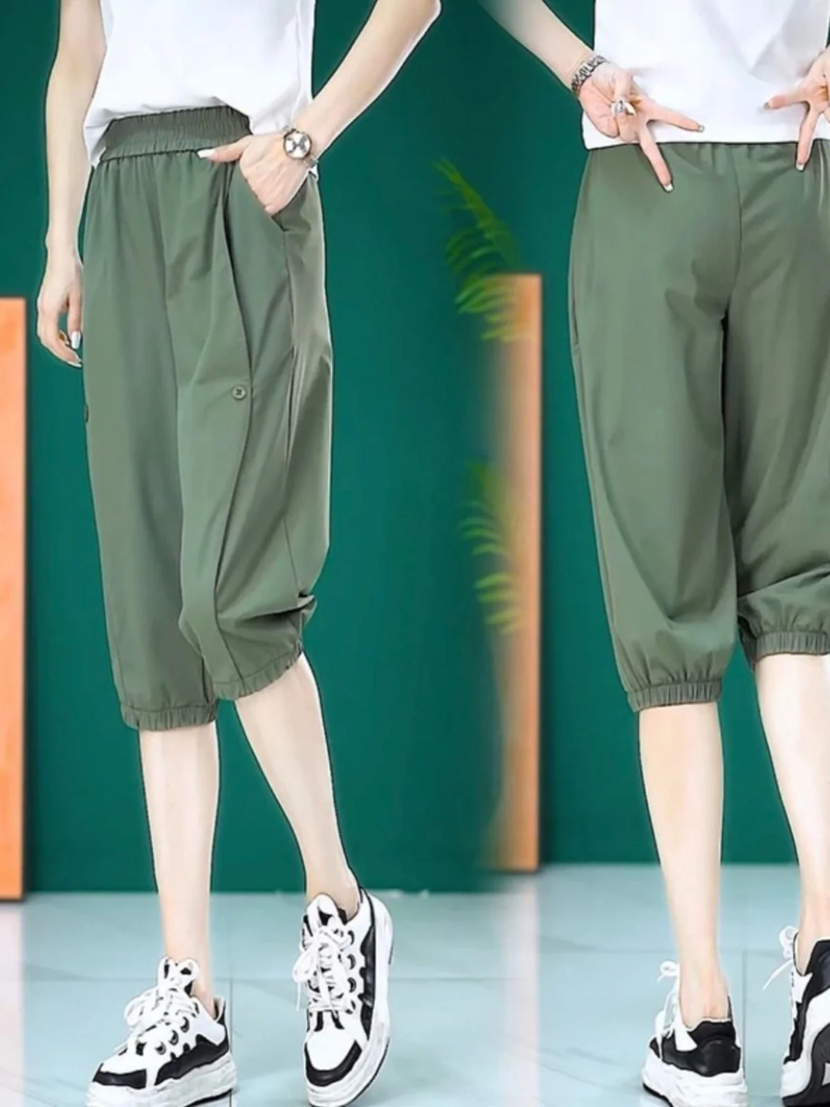

Quick Dry Summer Lightweight Ice Silk Casual Pants Women's High Waist Seven-Foot Bunch Foot Workwear Trousers Thin Model