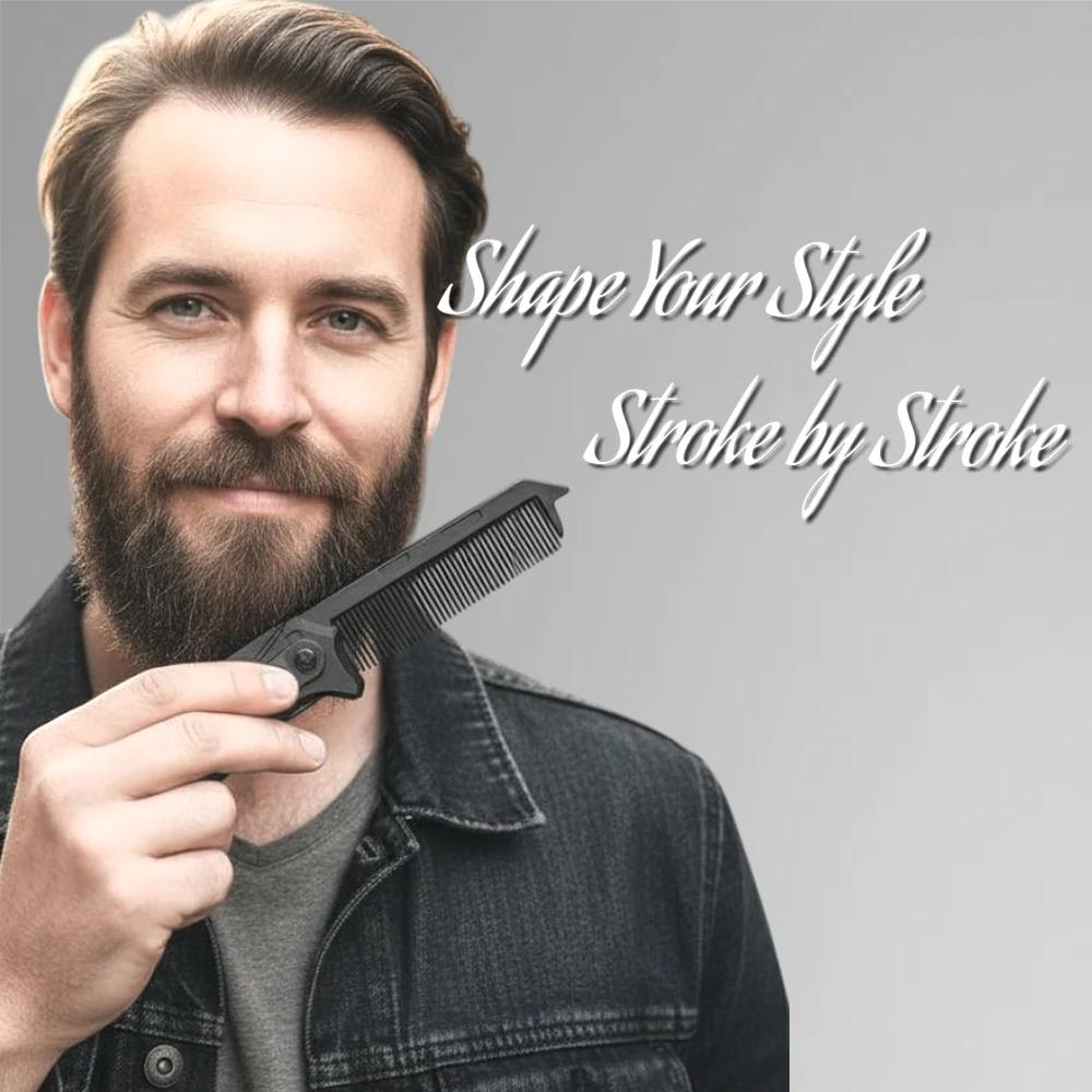 3 in 1 Folding Comb Portable Pocket Beard Comb Pocket Size for Travel Black Plastic Mustache Hair Comb for On-the-go Grooming