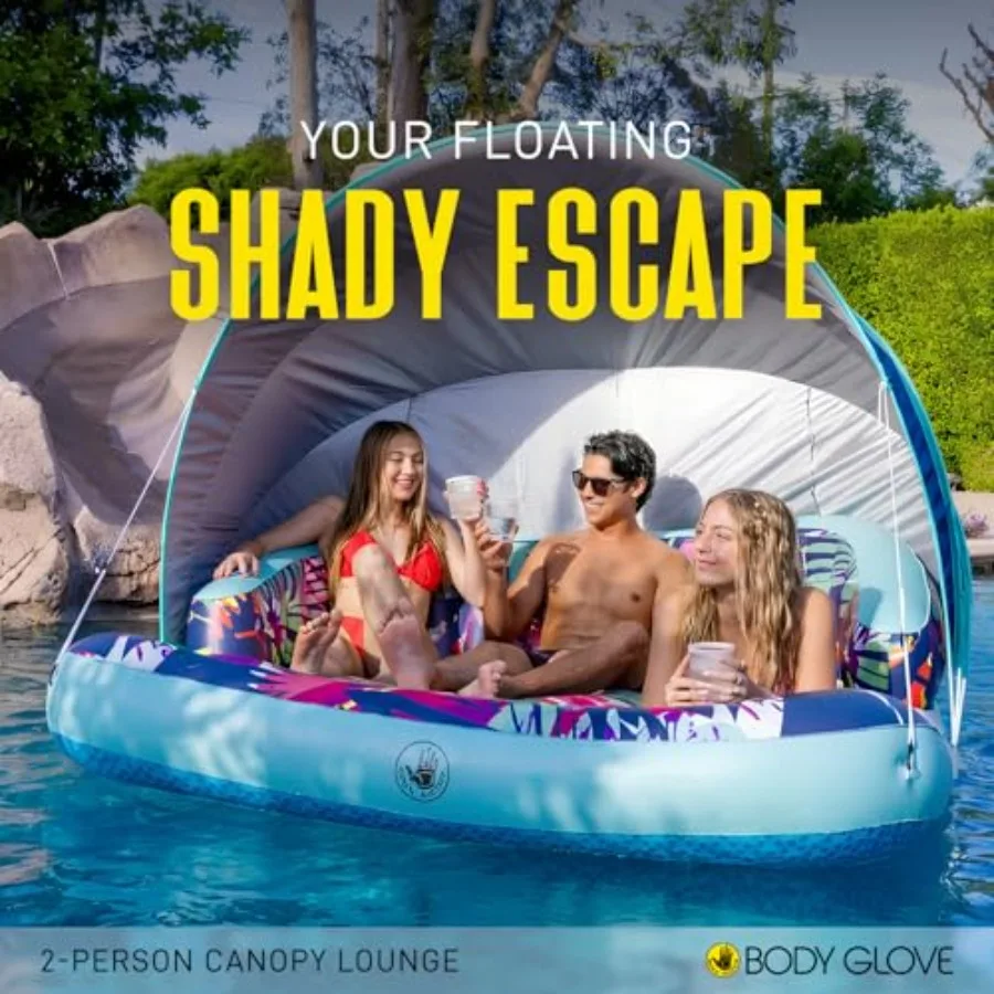 2-Person Pool Canopy Lounge for outdoor use, polyester fabric, beige, UV-resistant and quick-dry