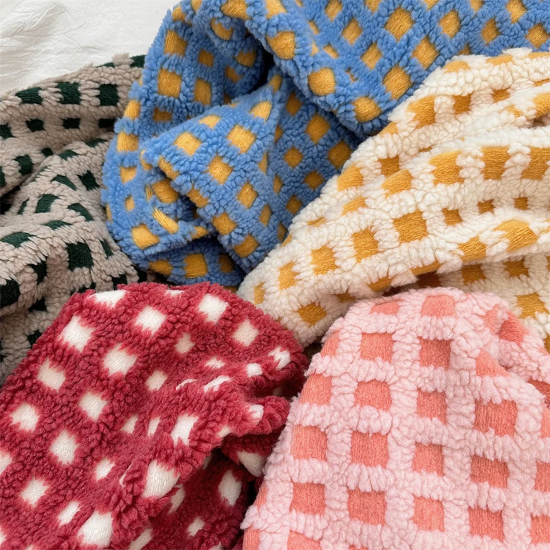 

Waffle Lamb Wool Jacquard Fabric 3D Checkerboard Plush Fleece Material for Winter Coats Pajamas Pet Clothes DIY Sewing Fabrics