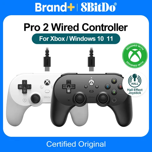 mando simétrico con cable 8bitdo Pro 2 para Xbox Series X S, Xbox One PC Windows 10 11 con Joysticks de efecto Hall y disparadores